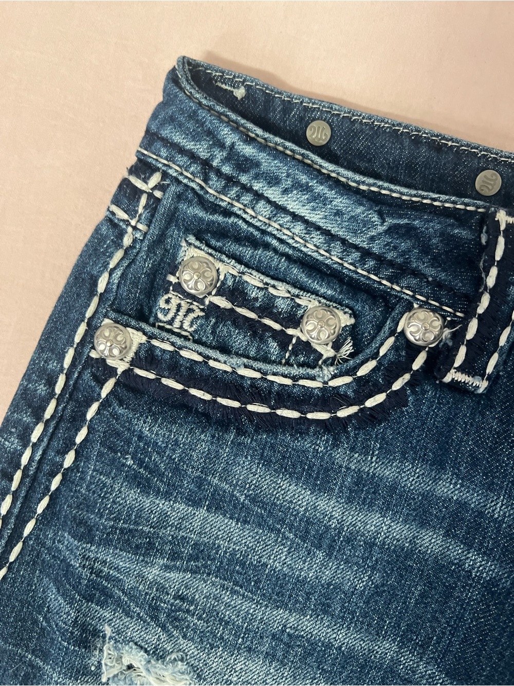 Miss Me Indigo Distressed Denim Mini Skirt - Picture 3 of 6
